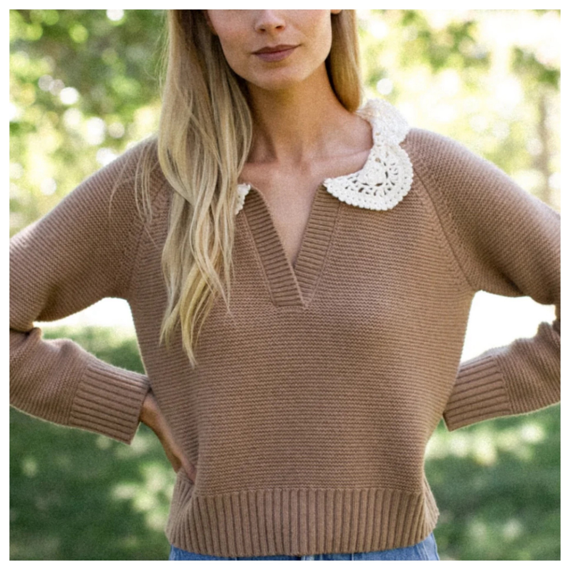 So feminine, a crocheted collar on this gorgeous knit. 

#LTKOver40 #LTKPetite #LTKMidsize
