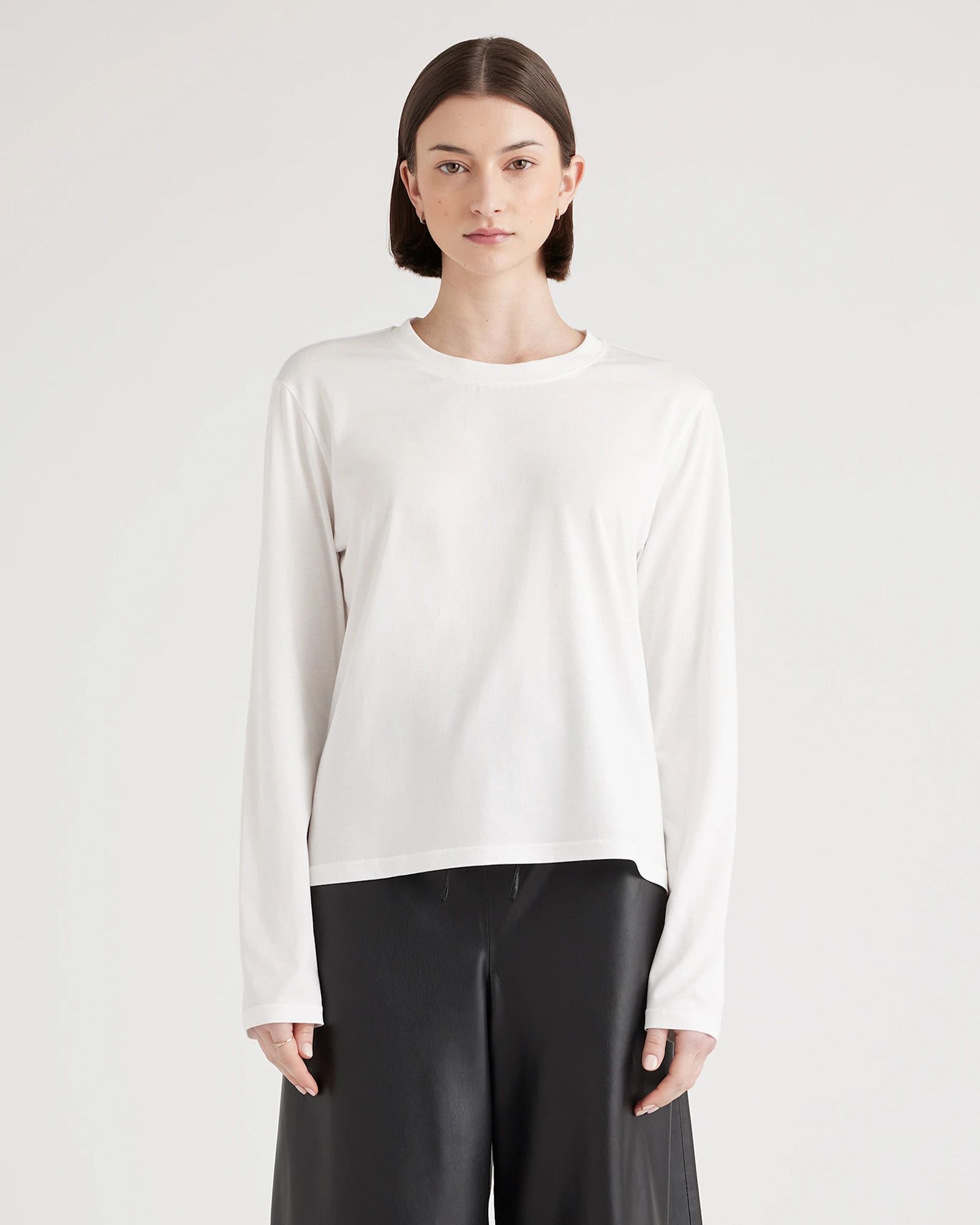 Cotton Modal Relaxed Long Sleeve Tee in White | Quince