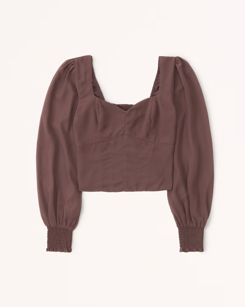 Women's Long-Sleeve Sweetheart Puff Sleeve Top | Women's New Arrivals | Abercrombie.com | Abercrombie & Fitch (US)