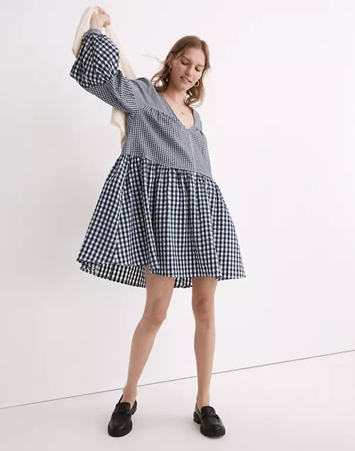 Seersucker V-Neck Mini Dress in Gingham Check | Madewell