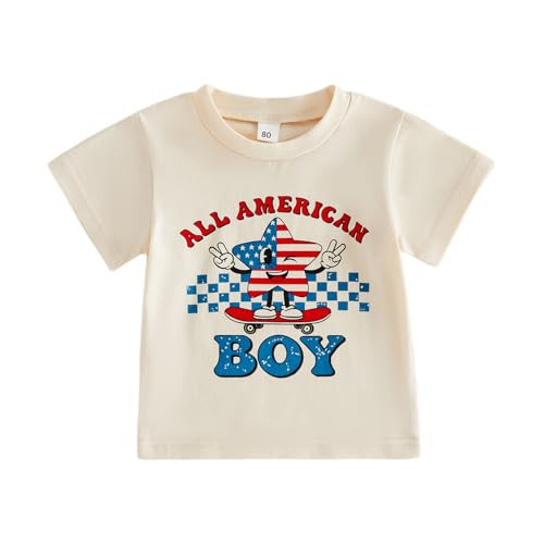 Toddler Boys 4th of July Outfit All American Boy T-Shirt USA Flag Tops Fourth of July Kids Clothes Memorial Day Tee (Khaki, 2-3 Years) | Amazon (US)