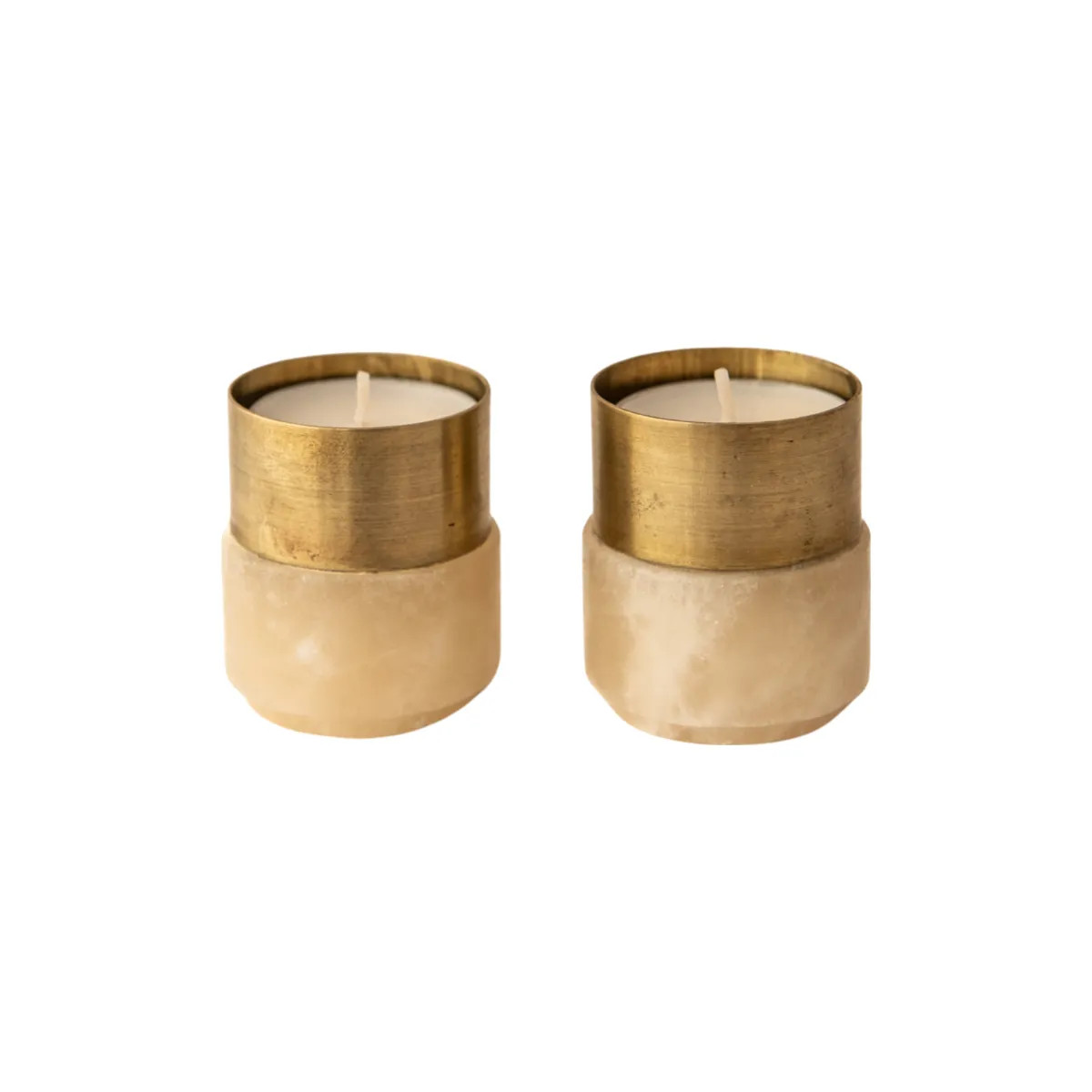 Alabaster and Brass Tealight Candle Holders - Pair - Cove Home | Cove Home