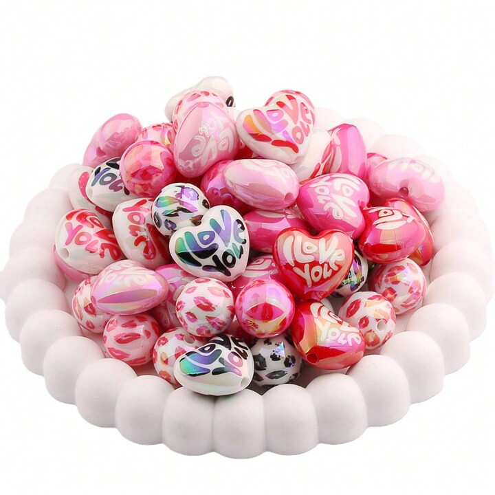 3/12pcs Acrylic Colored Plated Valentine's Day Themed Beads For Diy Bracelet, Necklace, Keychain,... | SHEIN