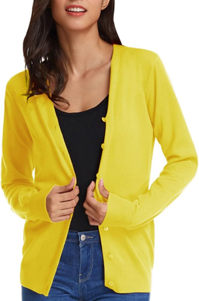 GRACE KARIN Women's Long Sleeve Button Down Vee Neck Classic Sweater Knit Cardigan | Amazon (US)