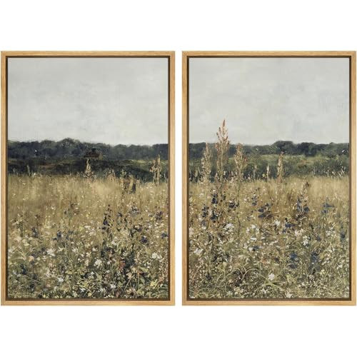 SIGNWIN Framed Canvas Print Wall Art Set Wildflower Meadow Under a Gentle Overcast Sky Illustration Modern Art Minimalism Decorative Nordic for Living Room, Bedroom, Office - 16"x24"x2 Natural | Amazon (US)