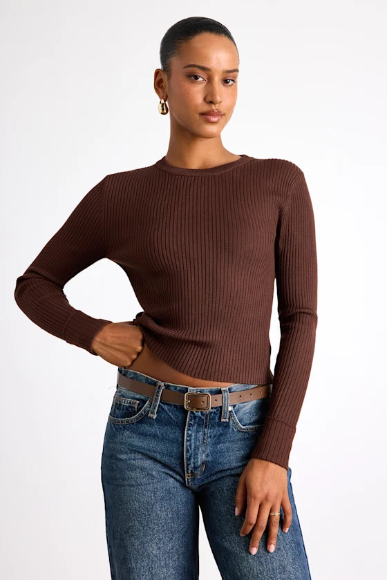 Karlee Brown Ribbed Knit Long Sleeve Sweater Top | Lulus