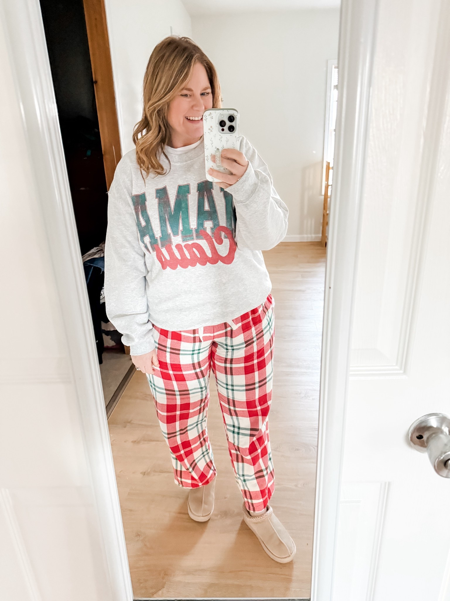 Christmas Day pjs! Wearing an XL in my Mountain Moverz sweatshirt (use code STEPHSHARES to save $$) and an XL petite in my pj pants 

#LTKSeasonal #LTKHoliday #LTKMidsize