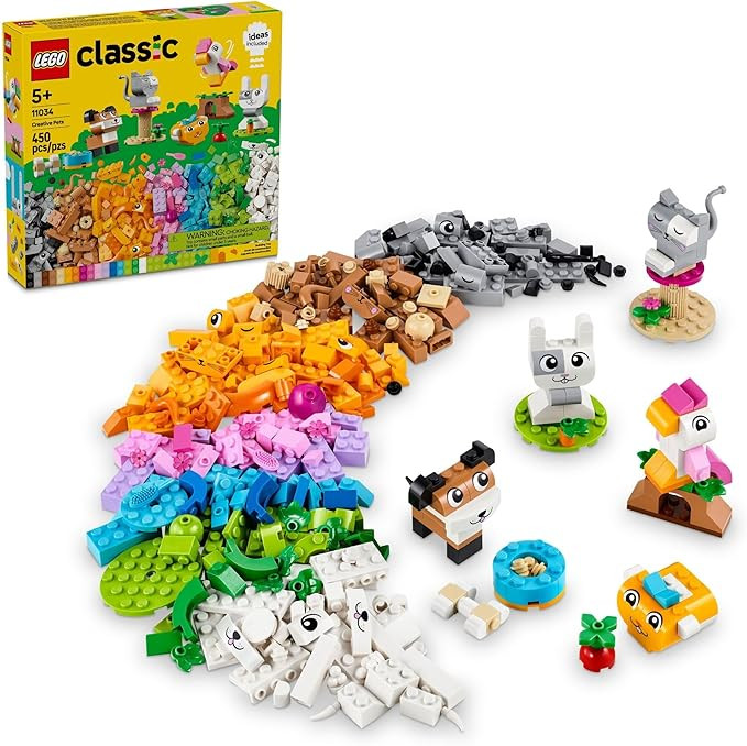 LEGO Classic Creative Pets, Building Brick Animals Toy, Kids Build a Dog, Cat, Rabbit, Hamster an... | Amazon (US)