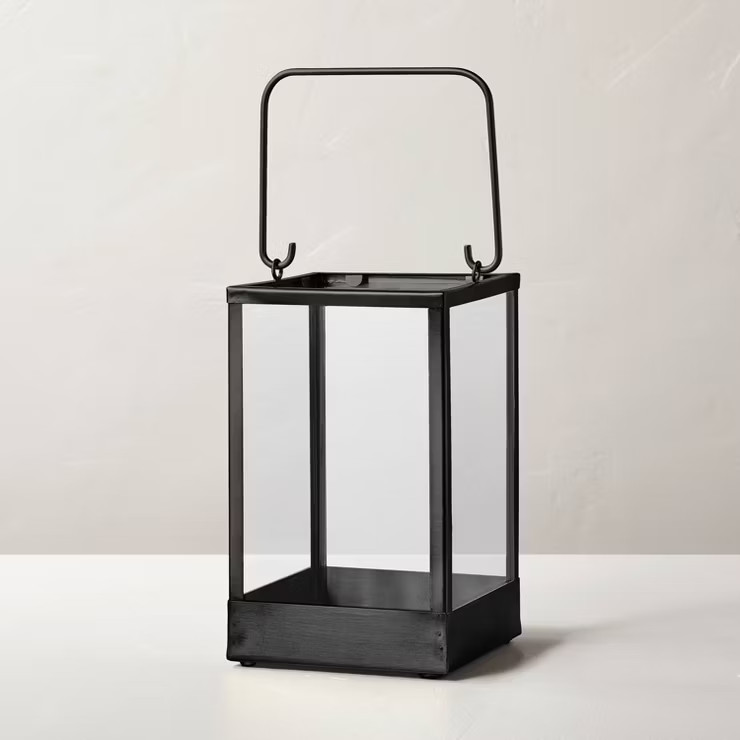 Square Metal & Glass Pillar Candle Lantern - Hearth & Hand™ with Magnolia | Target
