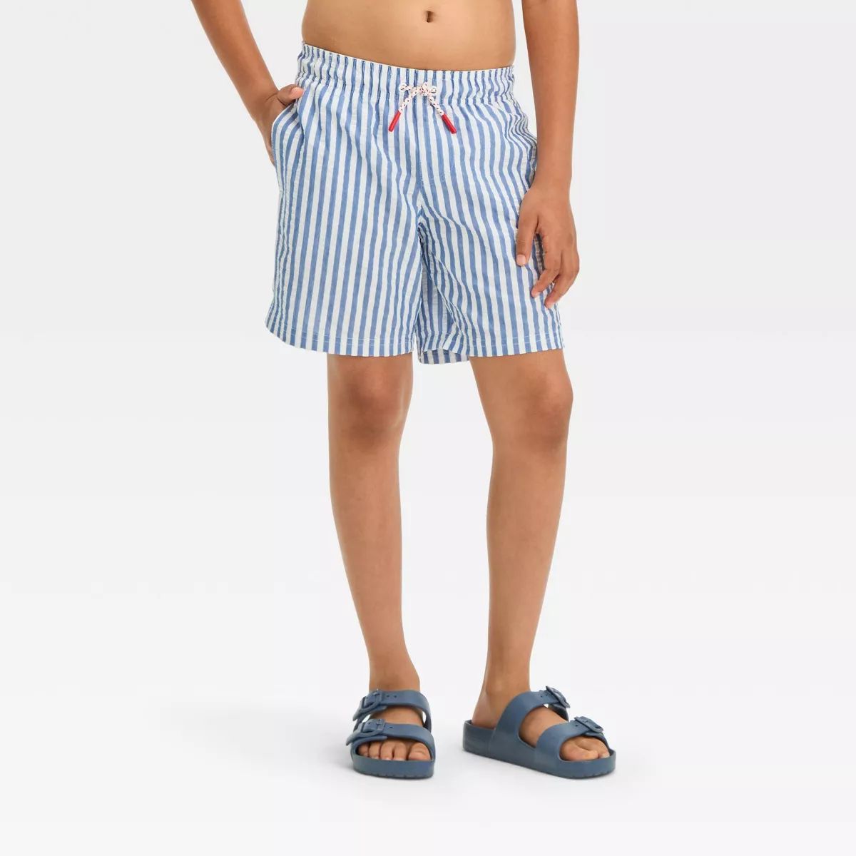 Boys' Striped Seersucker Swim Shorts - Cat & Jack™ Blue XS | Target