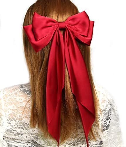 Women Big Bow Barrettes Girl's Satin Hairclips Long Ribbon Hair Pins Accessories for Party, Large... | Amazon (US)