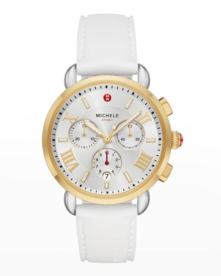 Sporty Sail Two-Tone Gold Watch in White | Neiman Marcus