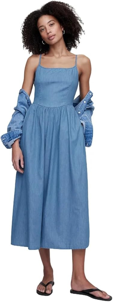 GAP Women's Dipped Waist Denim Midi Dress | Amazon (US)