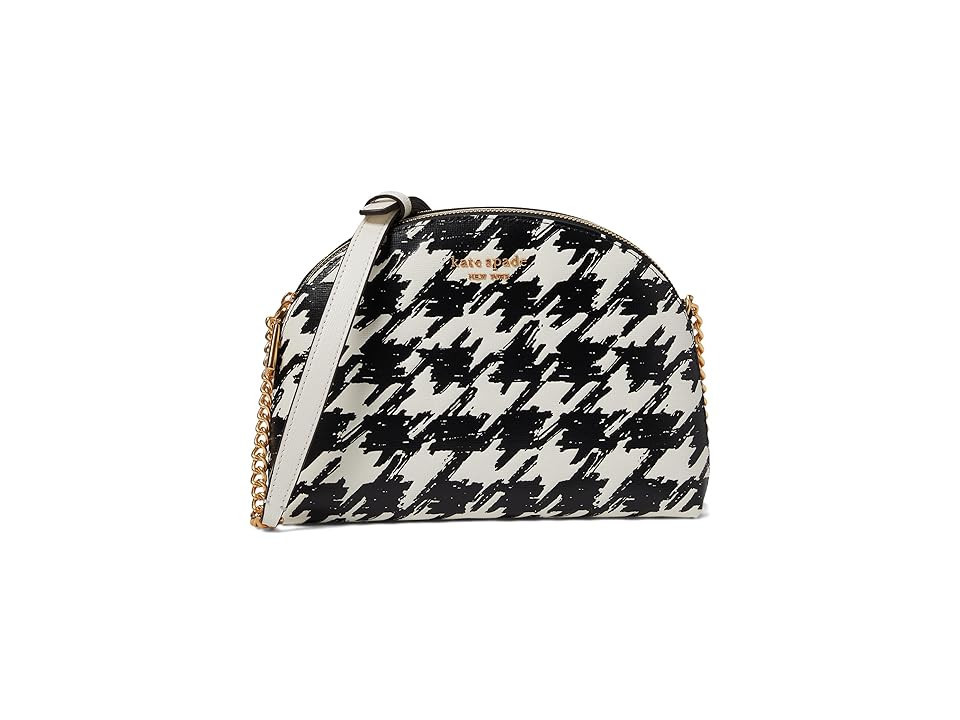 Kate Spade New York Morgan Painterly Houndstooth Embossed Saffiano Leather Double Zip Dome Crossbody (Black Multi) Handbags | Zappos