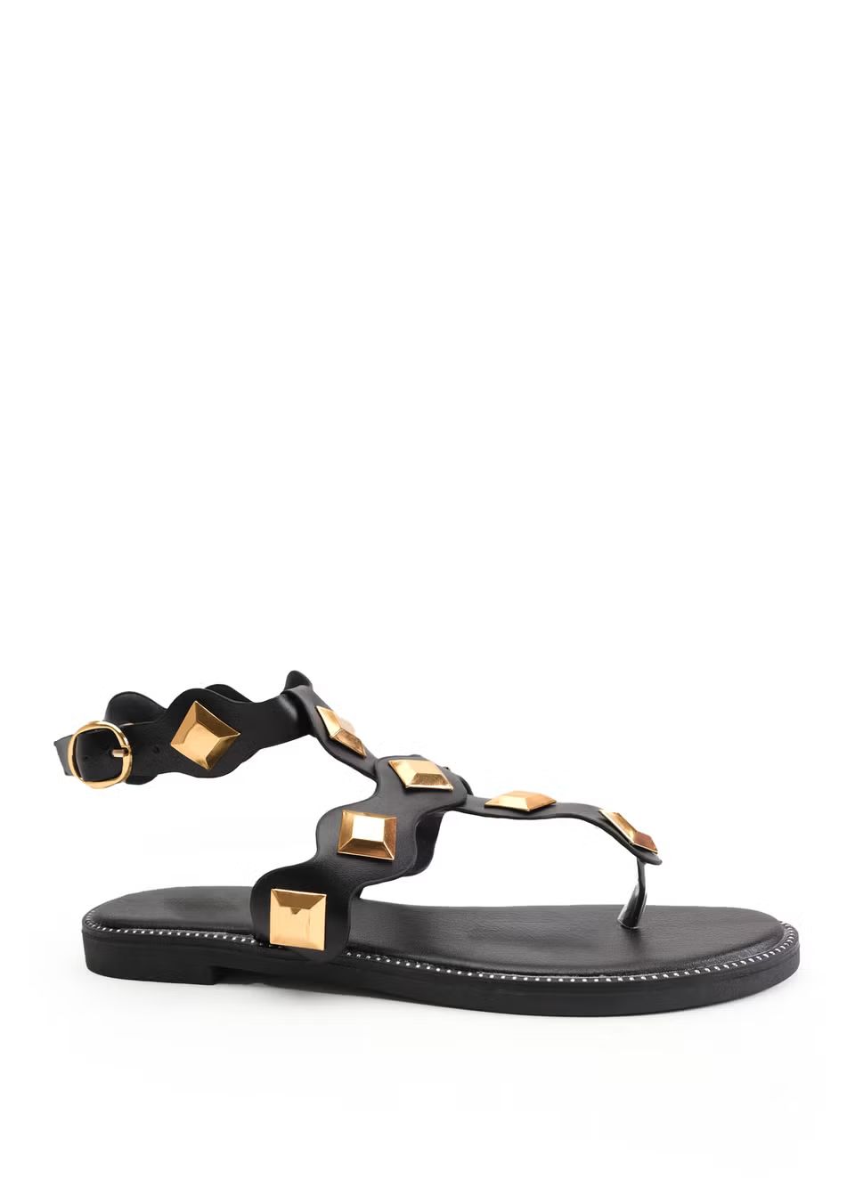Where's That From Black Pu Sharyn Toe Post Sandals - Size 3 | Matalan (UK)