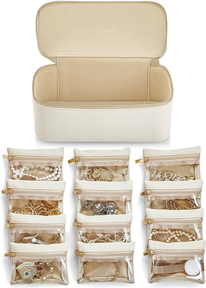 Vlando Jewelry Box,Travel Storage Bags,Modern Decor,PU Leather Jewelry Case for 12 Clear Velvet B... | Amazon (US)