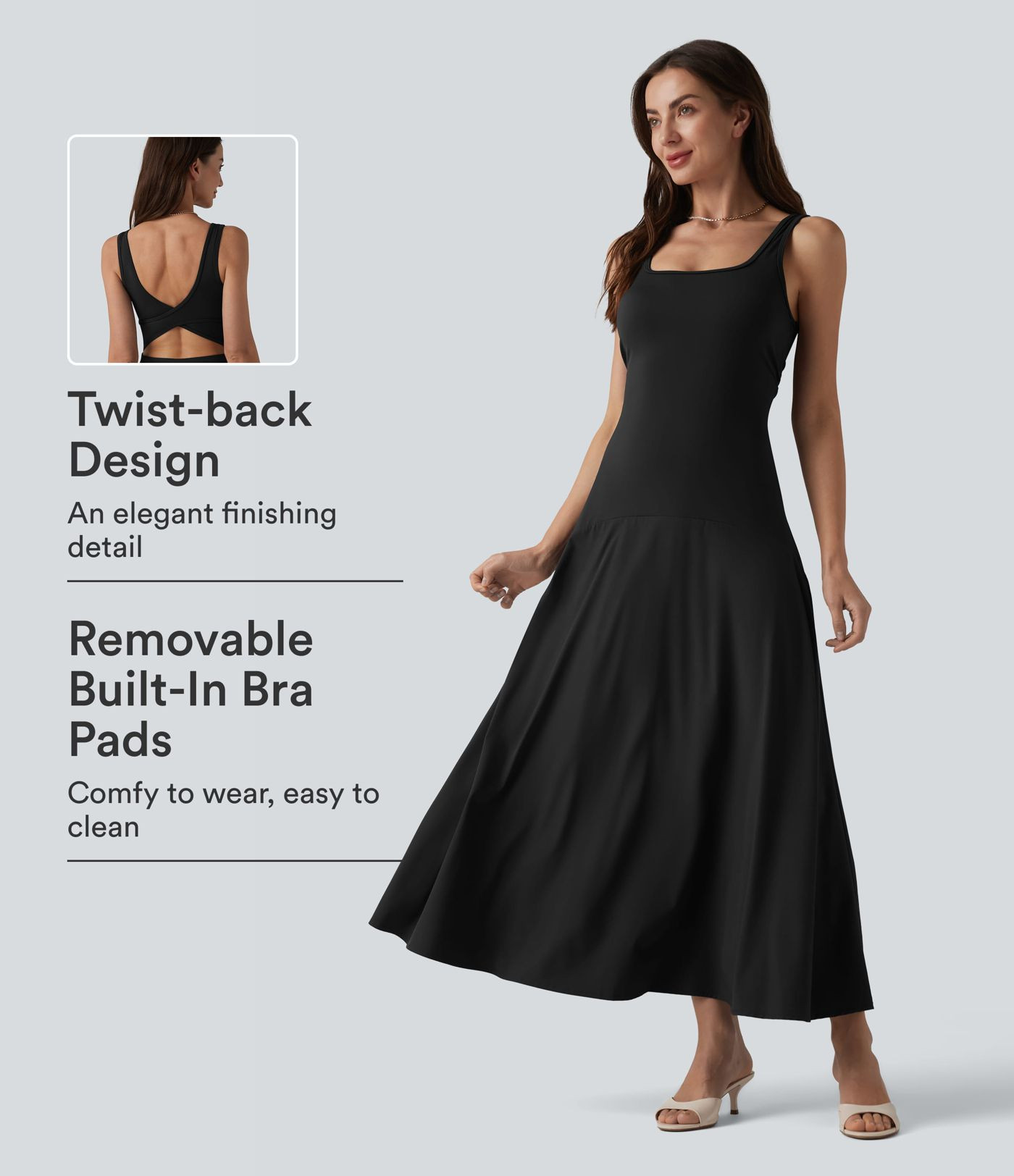 Crisscross Backless Square Neck Sleeveless Flowy Midi Bridesmaid And Wedding Guest Dress | HALARA