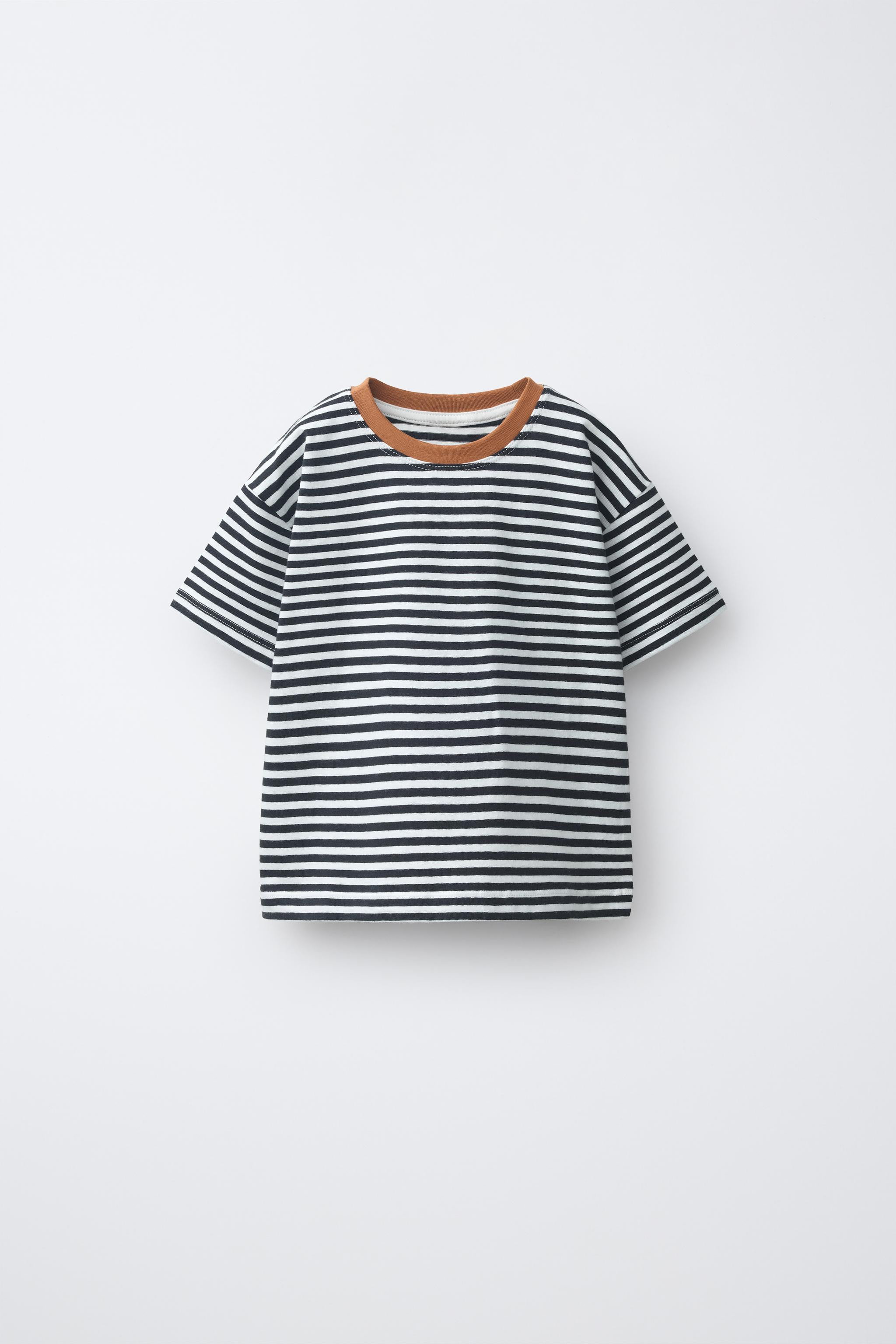 STRIPED CONTRAST NECK T-SHIRT | Zara US