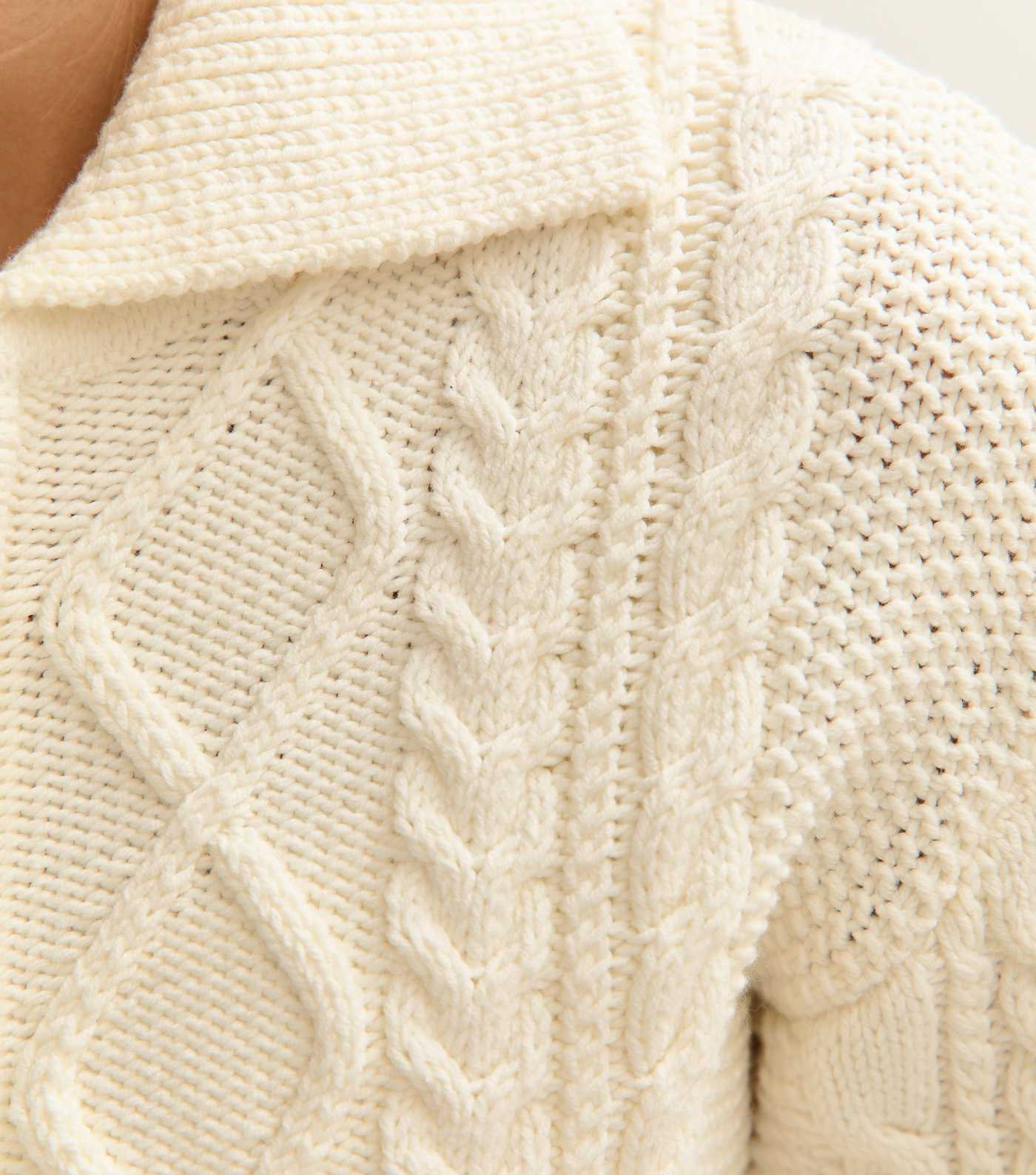 White Cable Knit Collared Zip Through Cardigan | New Look | New Look (UK)