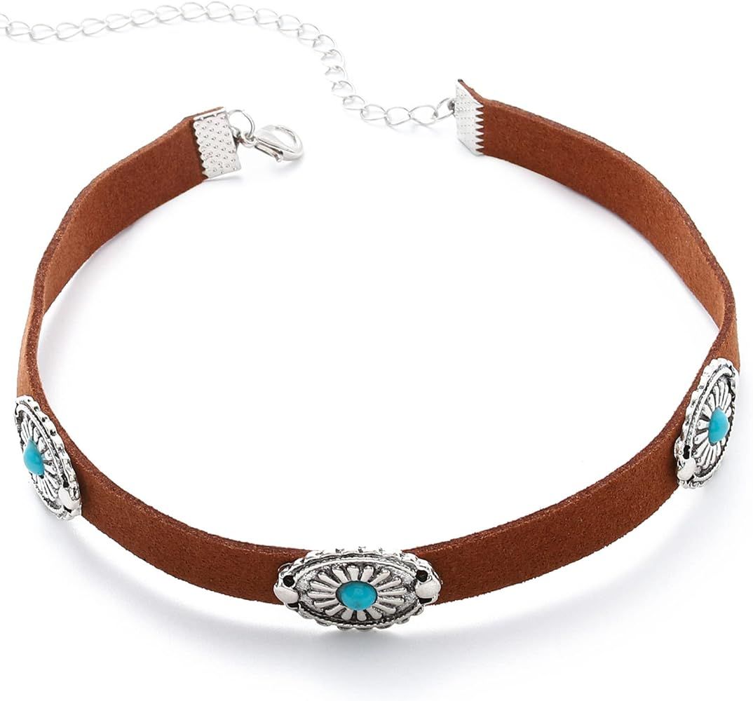 Olbye Bohemia Turquoise Choker Necklace Leather Choker Jewelry Suede Necklace for Women and Girls... | Amazon (US)