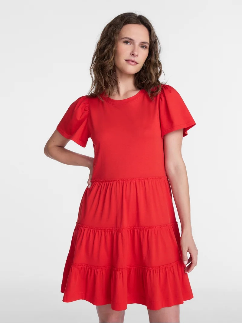 Time and Tru Women's and Women’s Plus Cotton Swing Dress with Short Sleeves, Sizes XS-4X | Walmart (US)