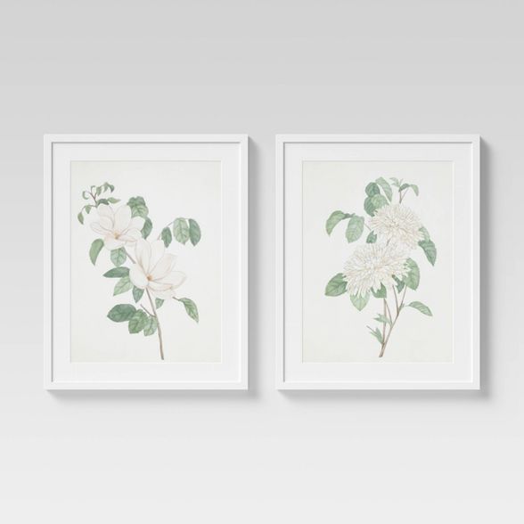 (Set of 2) 24" x 30" Flowers Framed Wall Art White - Threshold™ | Target