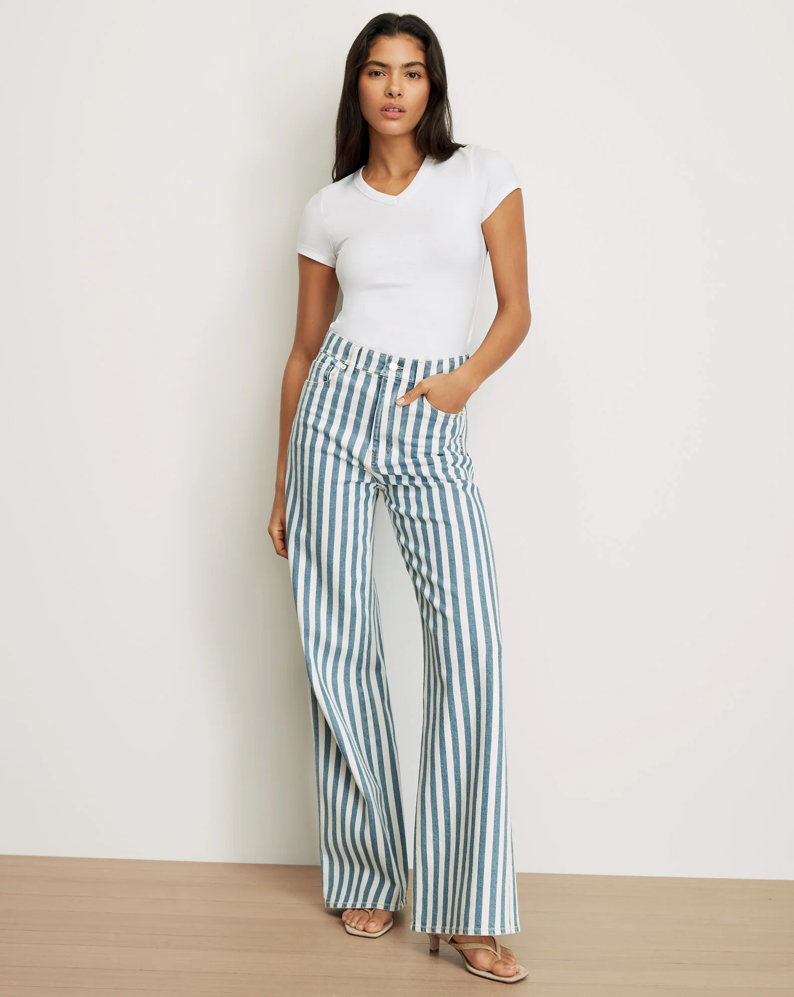 Veronica Beard Taylor Striped Wide-Leg Jean Saltwater Stripe | Veronica Beard