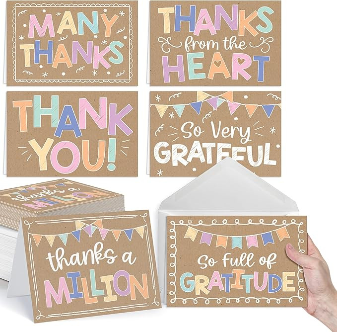 Hadley Designs Bulk Thank You Cards with Envelopes - 54 Kids Thank You Cards For Teachers, Cute T... | Amazon (US)