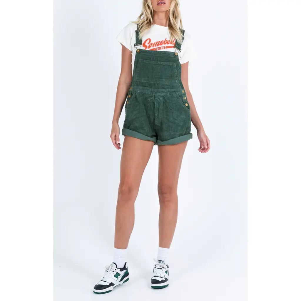 Princess Polly Kacey Corduroy Short Overalls in Green at Nordstrom, Size 0 | Nordstrom