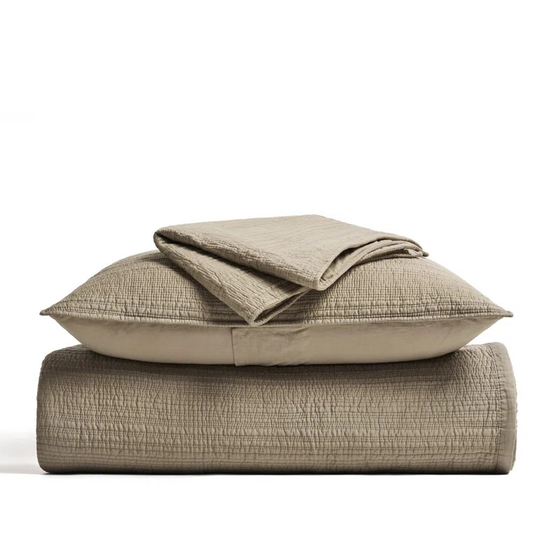 EVERGRACE Channel Stitch 100% Cotton Quilt Set, Pre-Washed Cotton Sateen Coverlet Bedspread, 3-Pi... | Wayfair North America