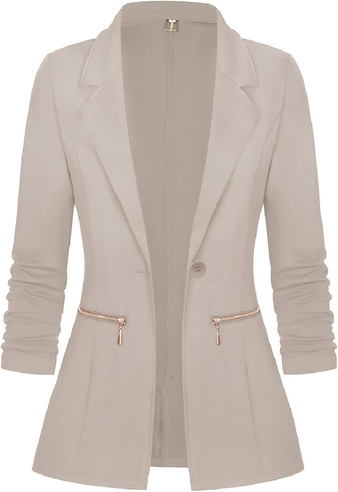 Genhoo Womens Casual Blazer Stretch Long Sleeve Work Office Suit Jacket | Amazon (US)