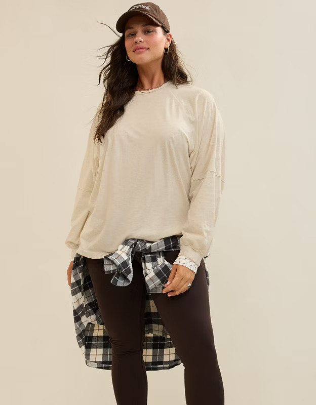 Aerie Cozy Long Sleeve Oversized Boyfriend T-Shirt | American Eagle Outfitters (US & CA)