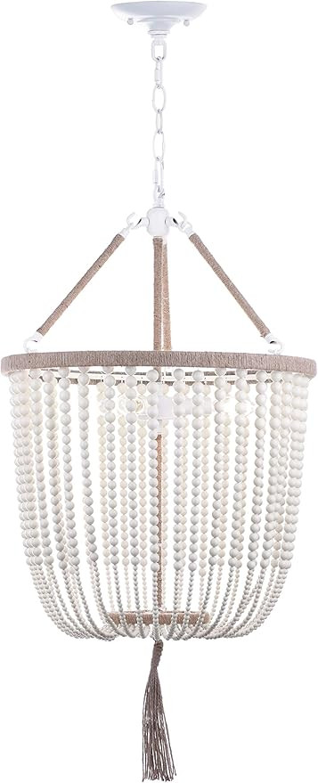 Safavieh Collection Angie Cream Boho 3 18" Adjustable Beaded (LED Bulbs Included) Pendant Light | Amazon (US)