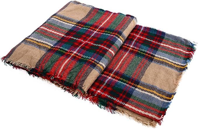 Warm Women Blanket Scarf Oversized Tassel Tartan Wrap Shawl Plaid Cozy Checked Pashmina | Amazon (US)