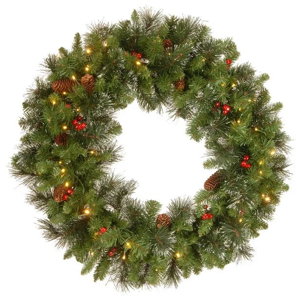 National Tree Company Pre-Lit Artificial Christmas Wreath, Green, Crestwood Spruce, White Lights,... | Walmart (US)