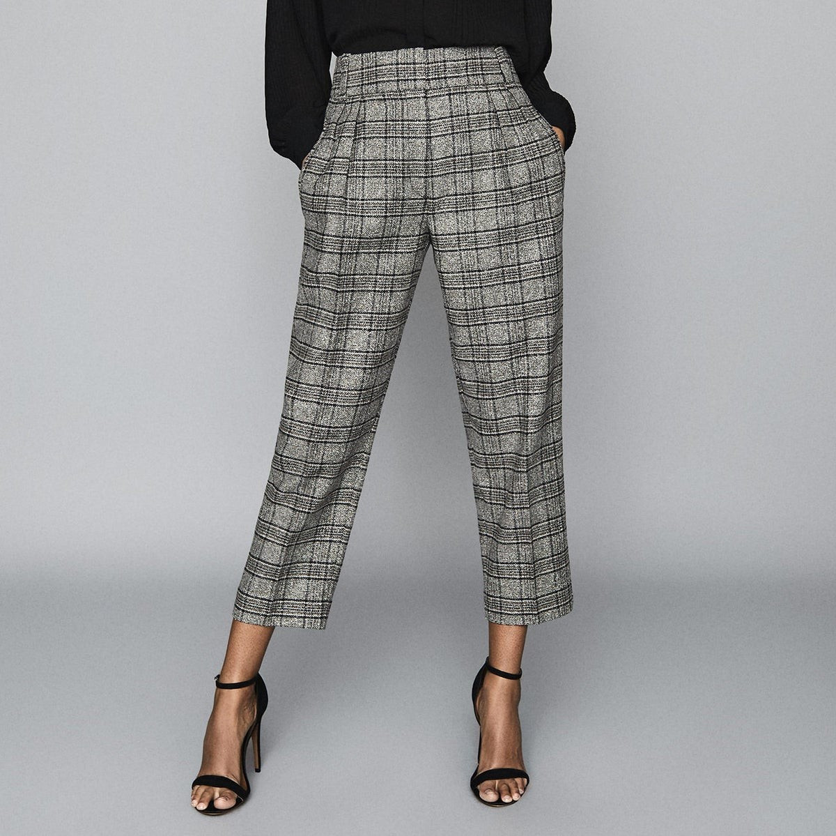 CHECKED PLEAT FRONT TROUSERS | Reiss (UK)