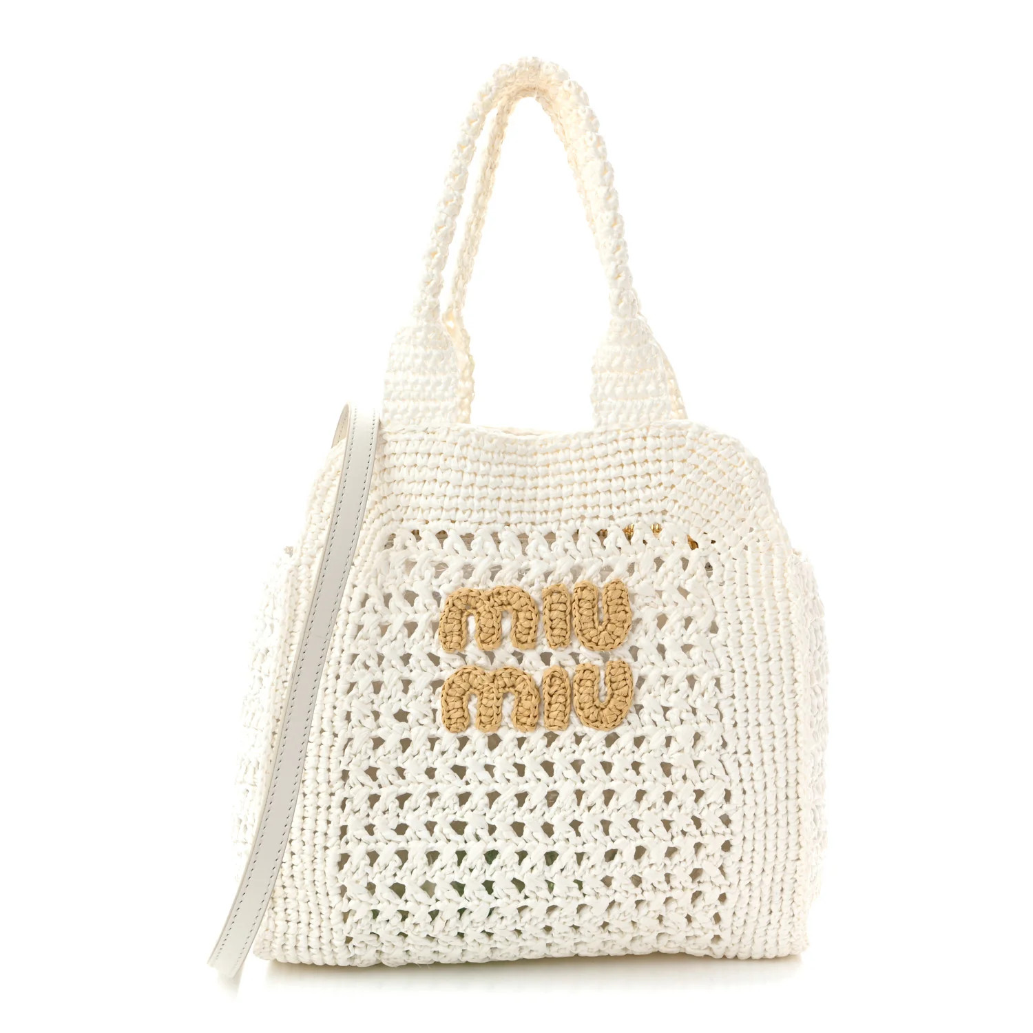Miu Miu Raffia Crochet Woven Tote Bag White 1884740 | FASHIONPHILE (US)