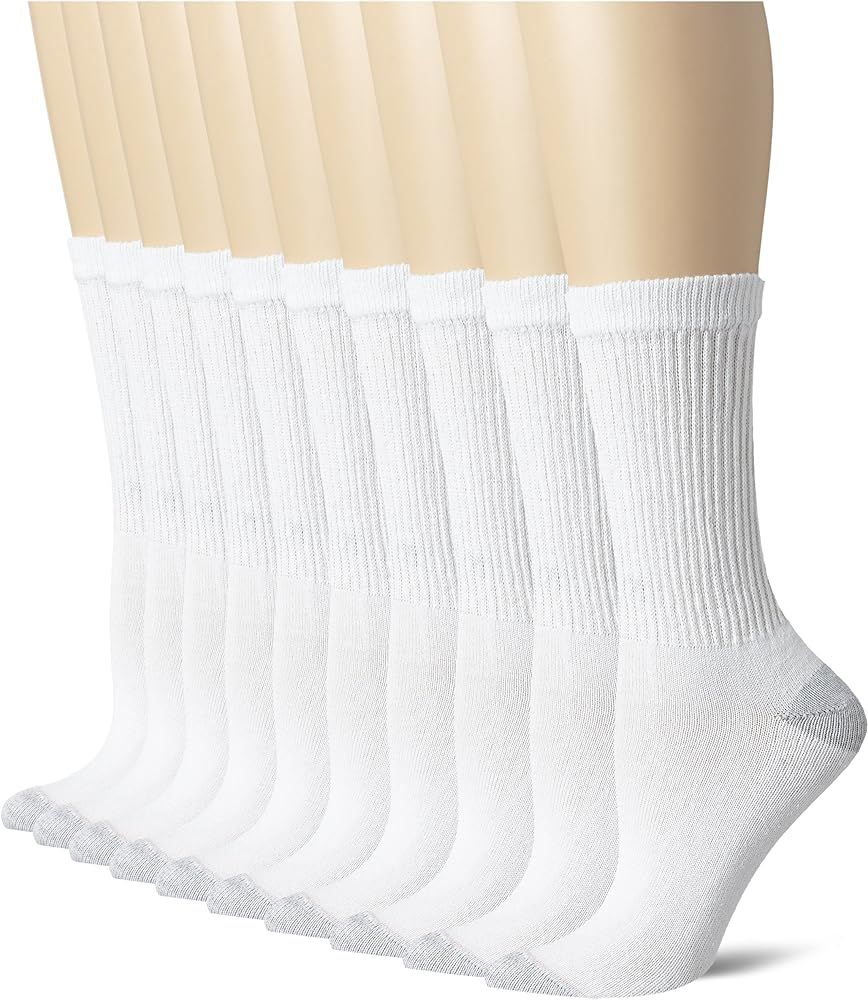 Women's Big and Tall Cushioned Crew Reinforced Heel Cotton-Rich Knit Athletic Socks | Amazon (US)