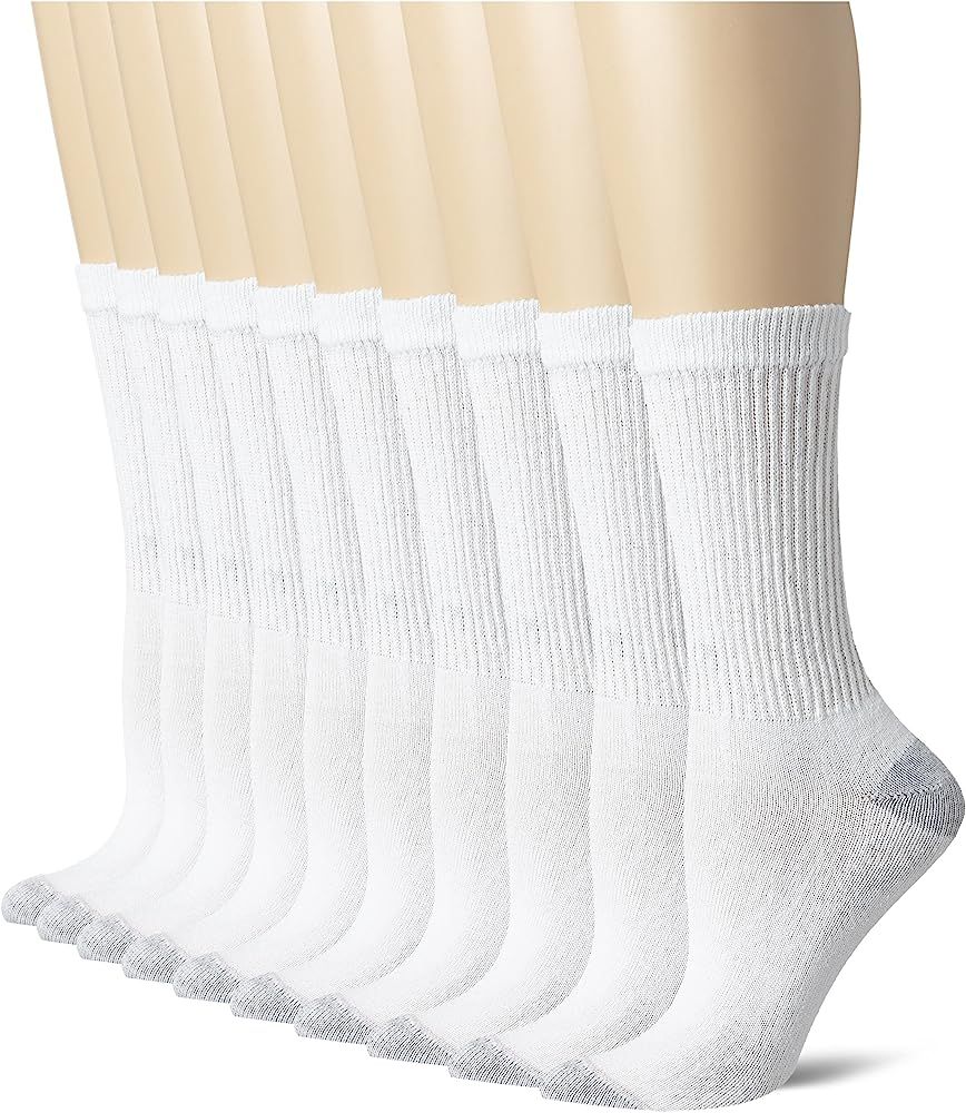 Women's Big and Tall Cushioned Crew Reinforced Heel Cotton-Rich Knit Athletic Socks | Amazon (US)