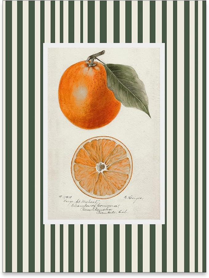 Orange Fruit Posters Vintage Kitchen Food Wall Art Funky Minimalist Green Canvas Pictures for Liv... | Amazon (US)