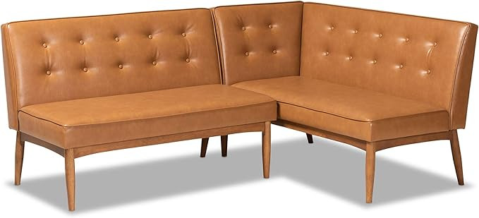 Baxton Studio Arvid Mid-Century Modern Tan Faux Leather Upholstered and Walnut Brown Finished Woo... | Amazon (US)
