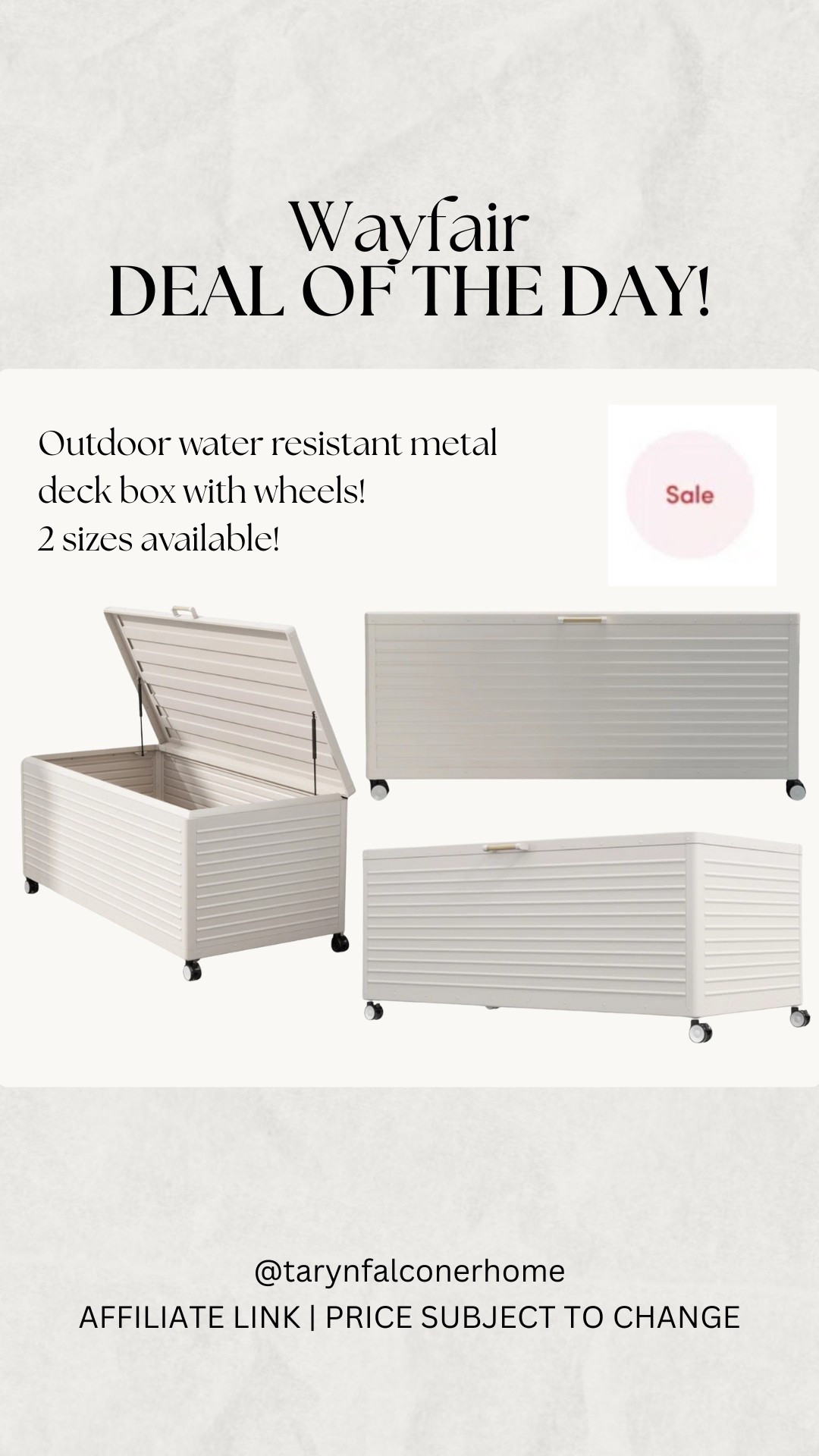 DEAL OF THE DAY! Outdoor water resistant metal deck box with wheels! 2 sizes available🙌🏼

#deckbox #patio #outdoorpatio #patiofind #onsale #dealoftheday 

#LTKHome #LTKSaleAlert