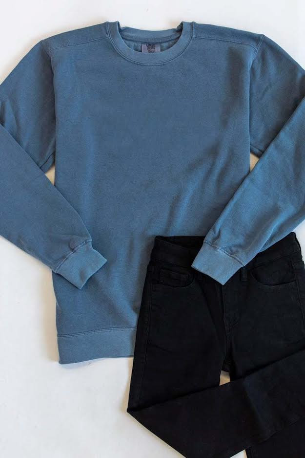 Comfort Colors Blue Sweatshirt FINAL SALE | The Pink Lily Boutique