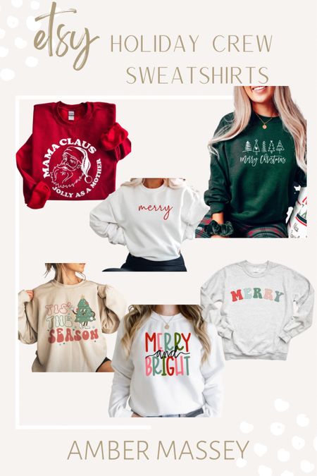 Holiday Apparel | Crew Holiday Sweatshirts
I found some ADORABLE crew sweatshirts on Etsy. Shop now and wear all of November and December 🎄 
Shop small | Etsy | shop local

#LTKHoliday #LTKstyletip #LTKSeasonal