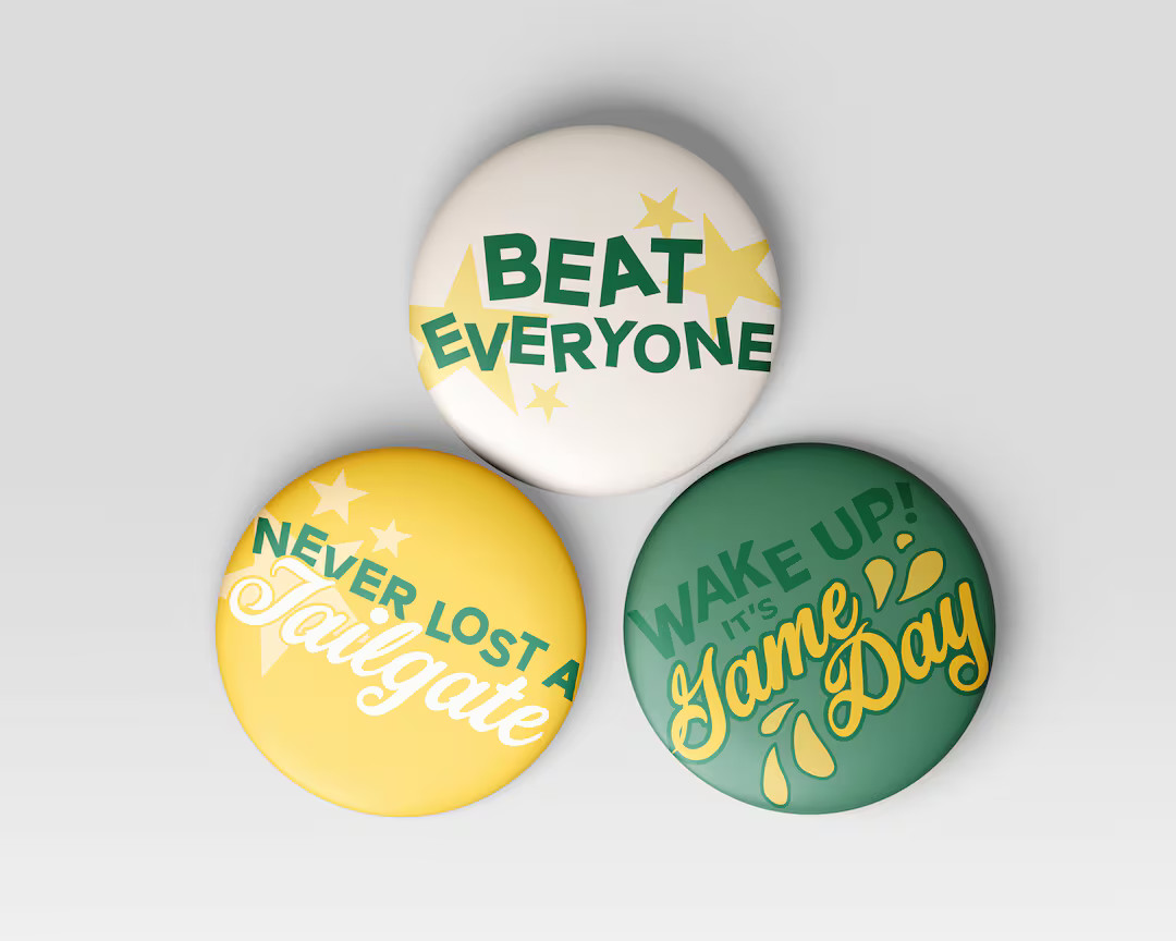 3-pack Green & Yellow Gameday Buttons | Football Buttons | Tailgate Buttons | Gameday Pins | Foot... | Etsy (US)