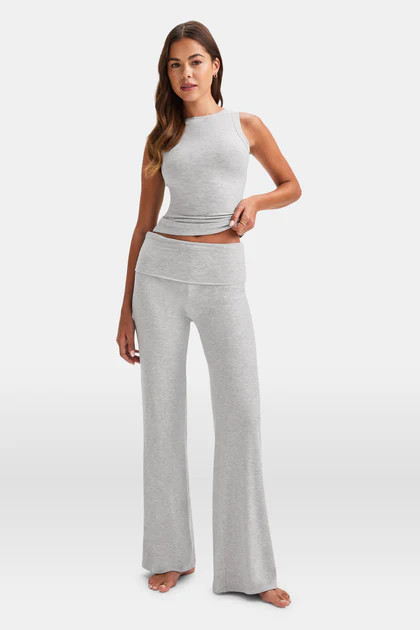 365 SCULPTING LOUNGE MULTIWAY FOLD WAIST FLARED TROUSERS - GREY MARL | TALA (UK)