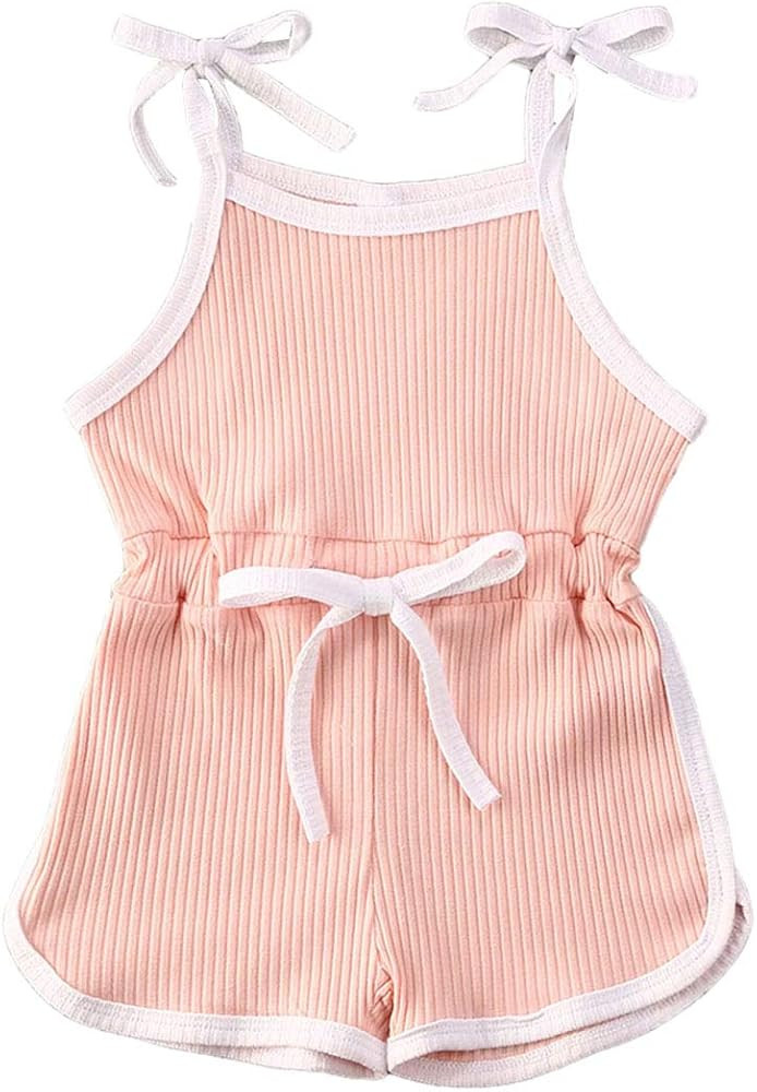 Toddler Baby Girl Sleeveless Halter Jumpsuit Ribbed Romper Shorts Playsuit Rainbow Outfit Cute Su... | Amazon (US)