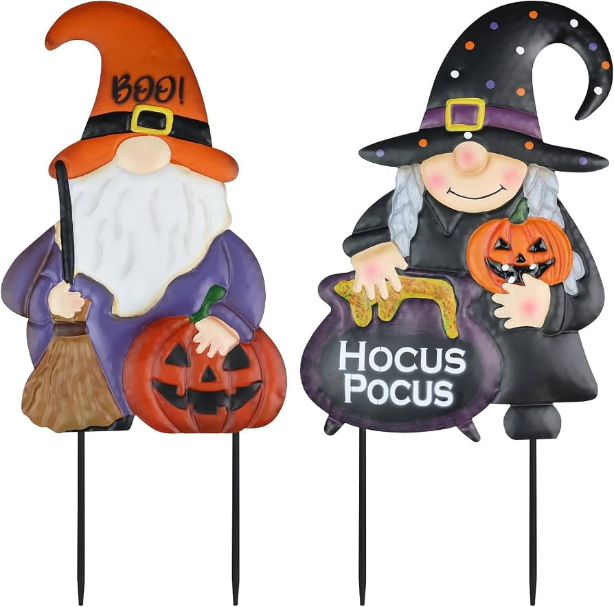 hogardeck Halloween Decorations Outdoor, Metal Gnomes Decorative Garden Stakes with Pumpkins Hall... | Amazon (US)