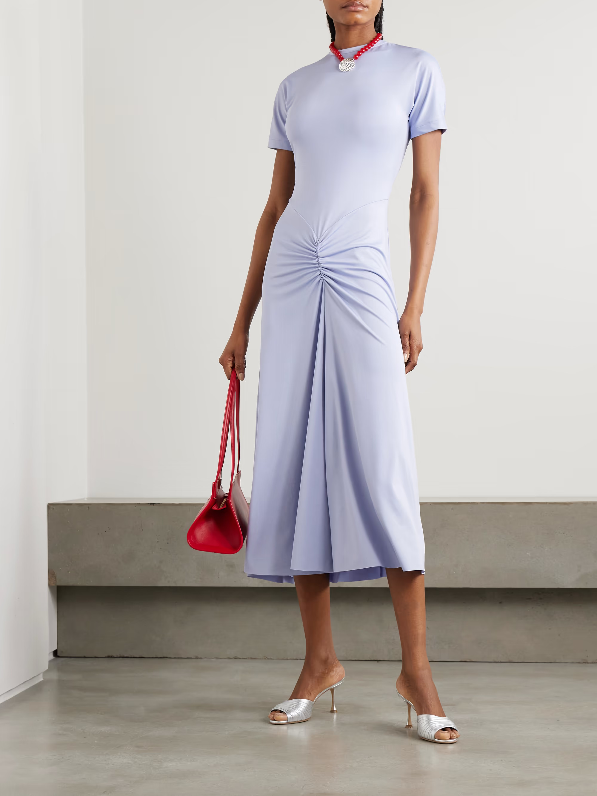Gathered satin-jersey midi dress | NET-A-PORTER (UK & EU)