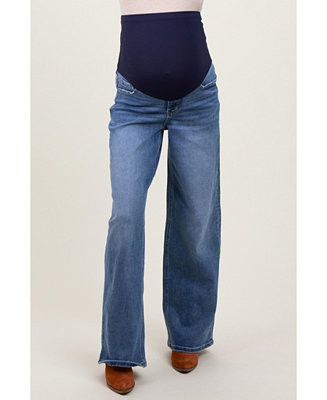 Maternity Blue Washed Wide Leg Jeans | Macy's
